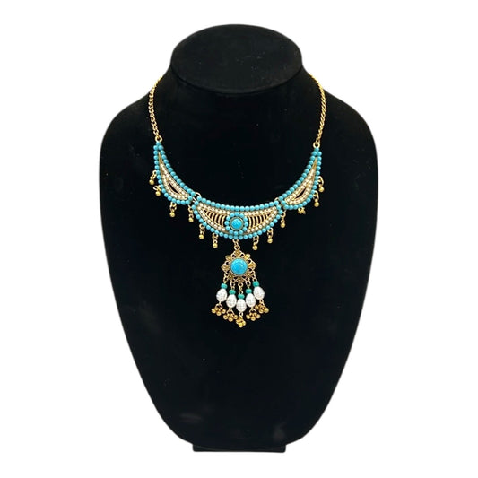 Chic Luxurious Elegant Boho Blue/Gold Women’s Prom/Wedding Necklace NWT