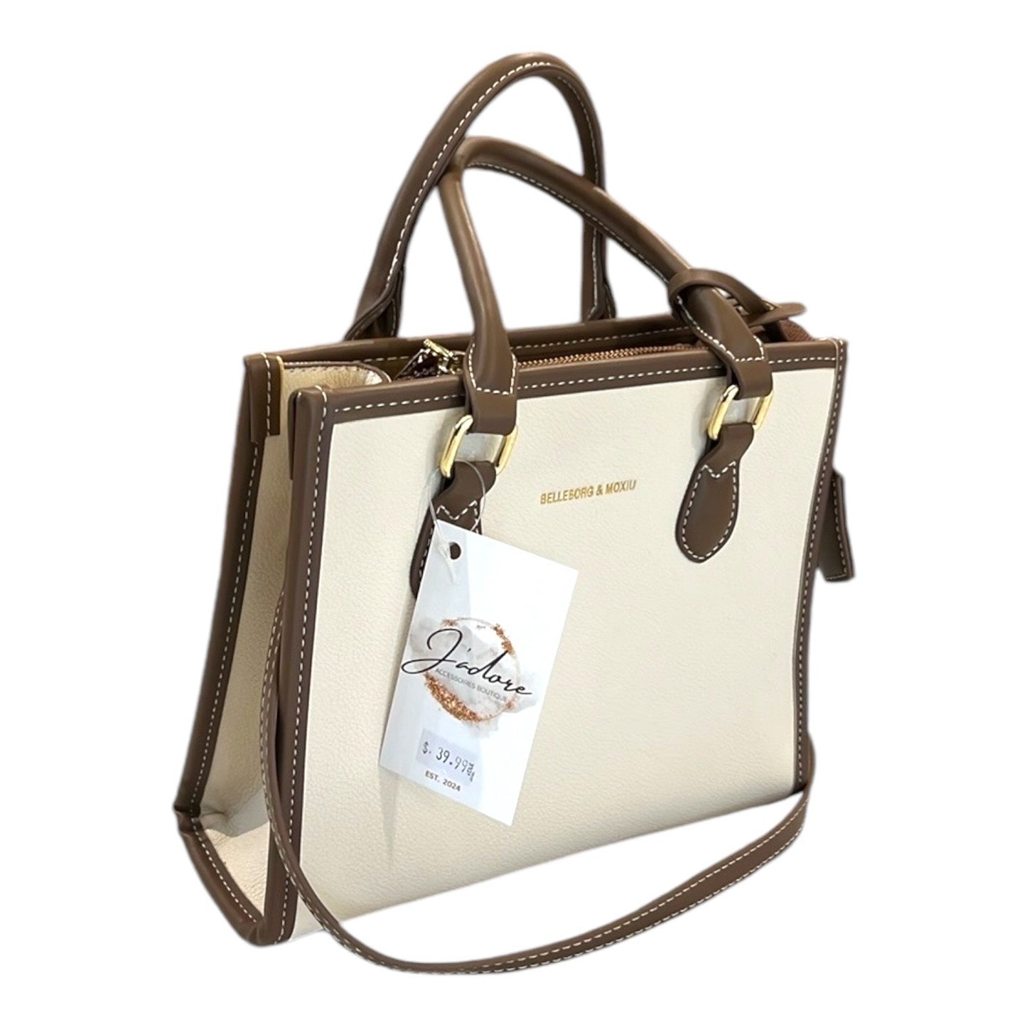 Belleborg & Moxiu White/Brown Crossbody Handbag Purse NWT