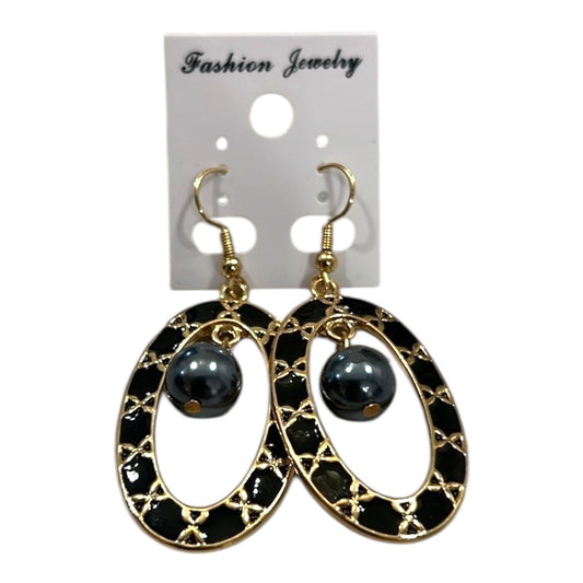 Chic Luxurious Elegant Black/Gold Drop Ball  Oval Shaped Women’s Earrings NWT