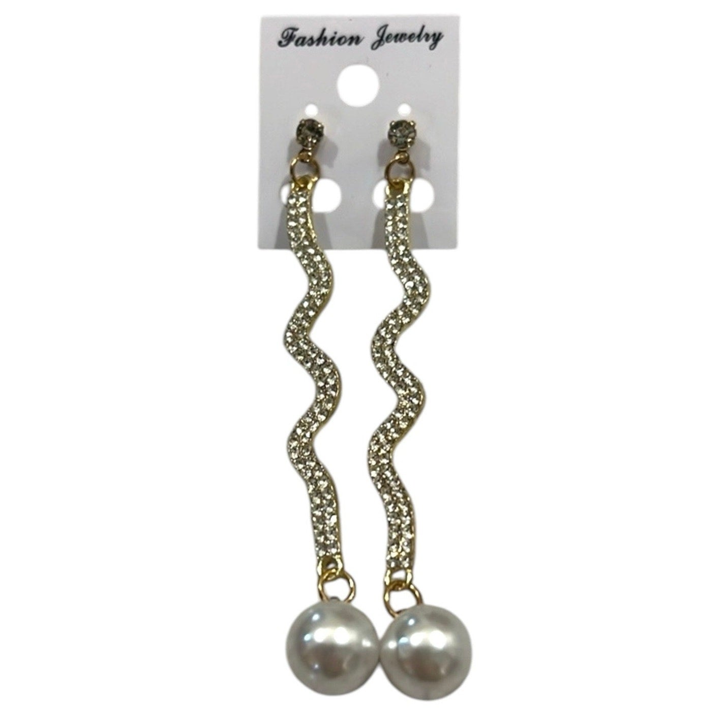 Chic Luxurious Gold/White Rhinestone/Faux Pearl Women’s Dangle Earrings NWT