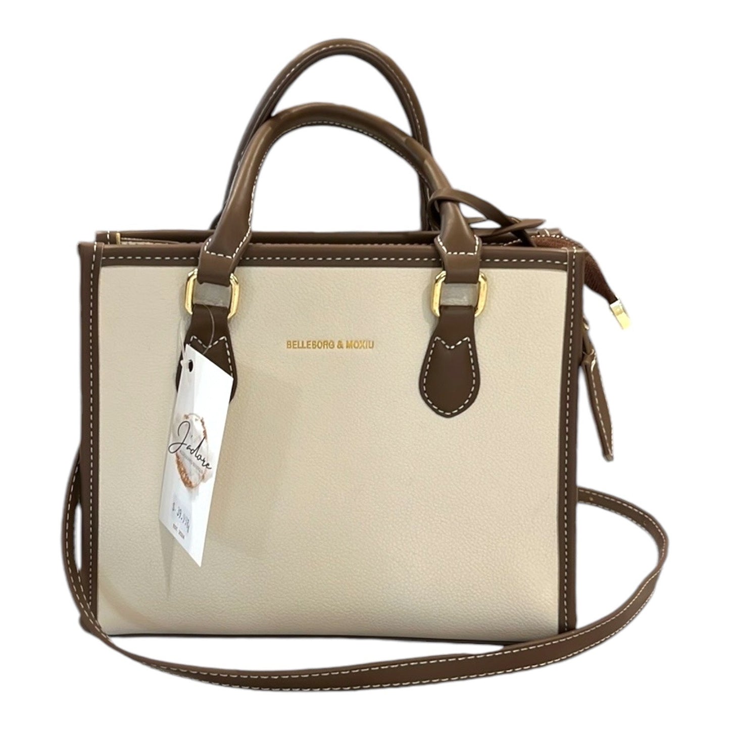 Belleborg & Moxiu White/Brown Crossbody Handbag Purse NWT