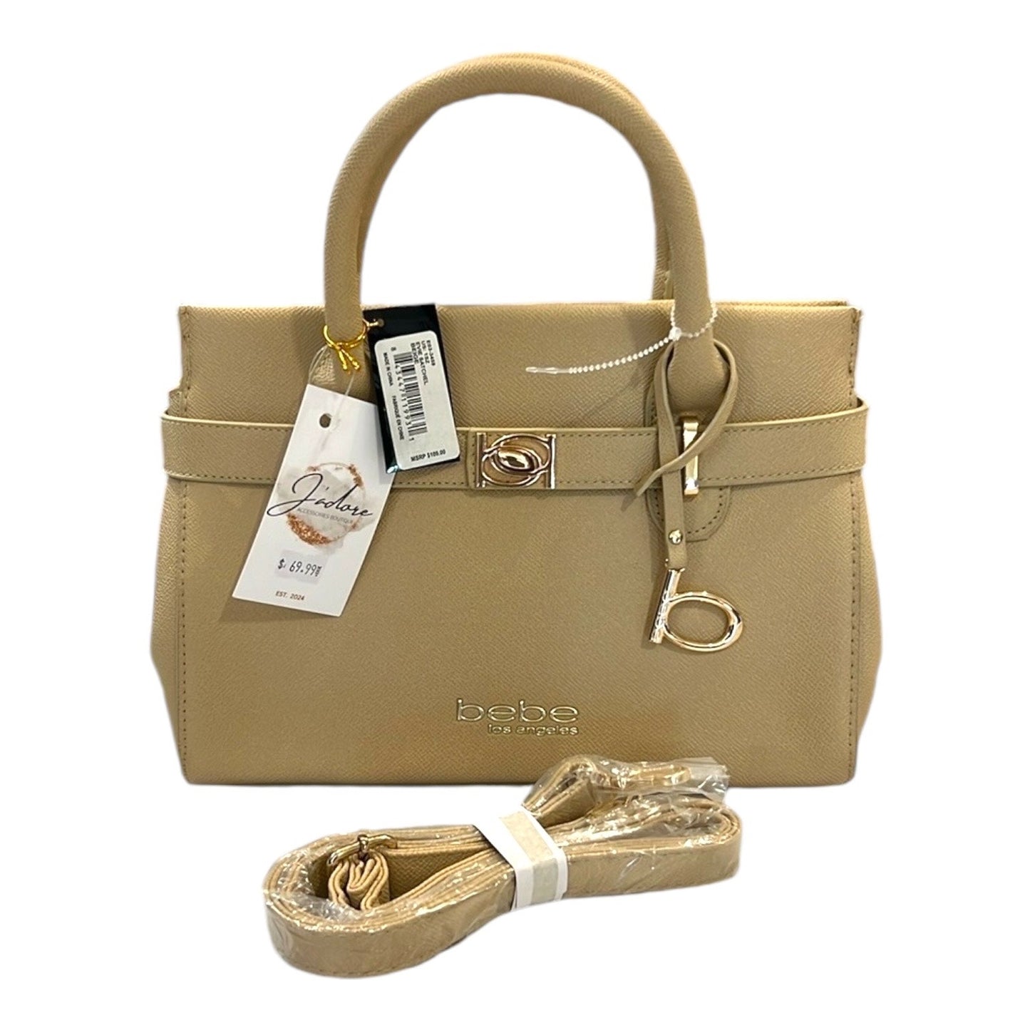 Bebe Beige/Gold Designer Crossbody Purse $109 MSRP NWT