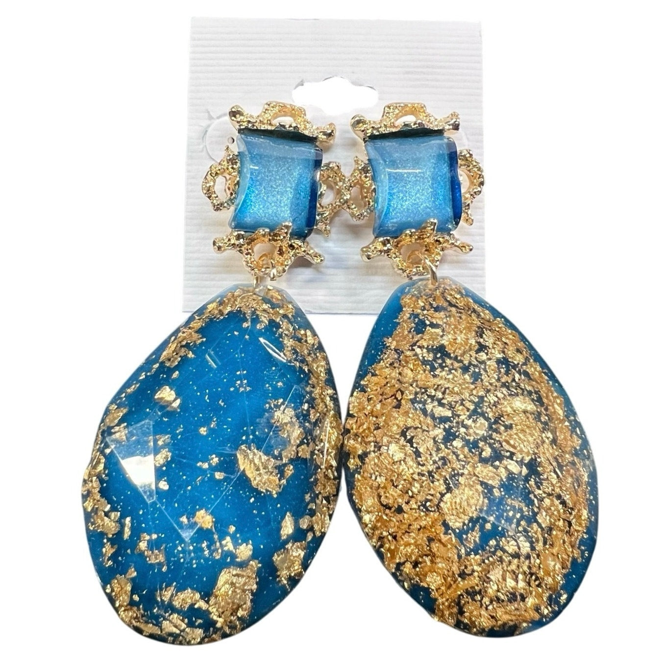 Chic Luxurious Elegant Light Blue/Gold Resin Women’s Earrings NWT