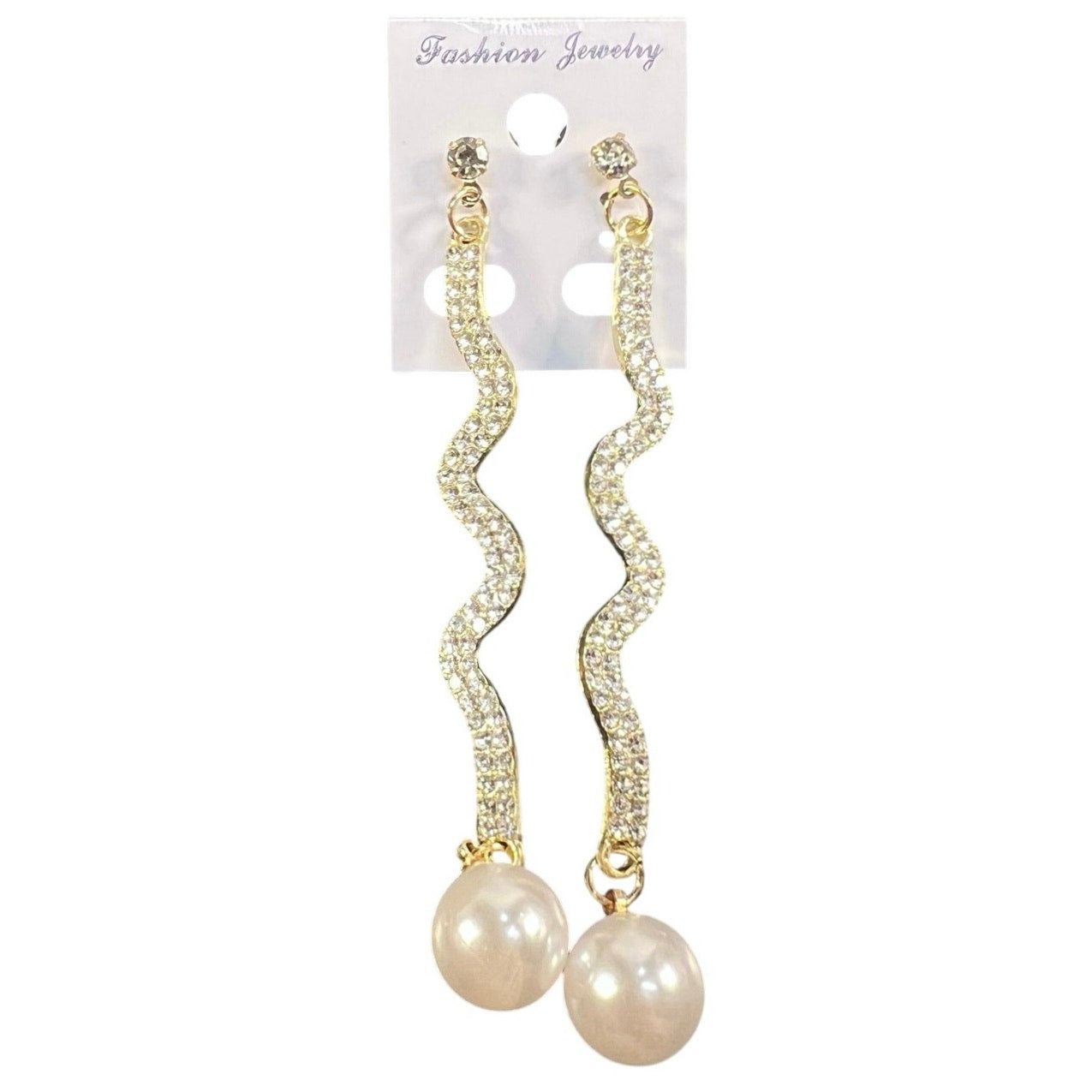 Chic Luxurious Gold/White Rhinestone/Faux Pearl Women’s Dangle Earrings NWT