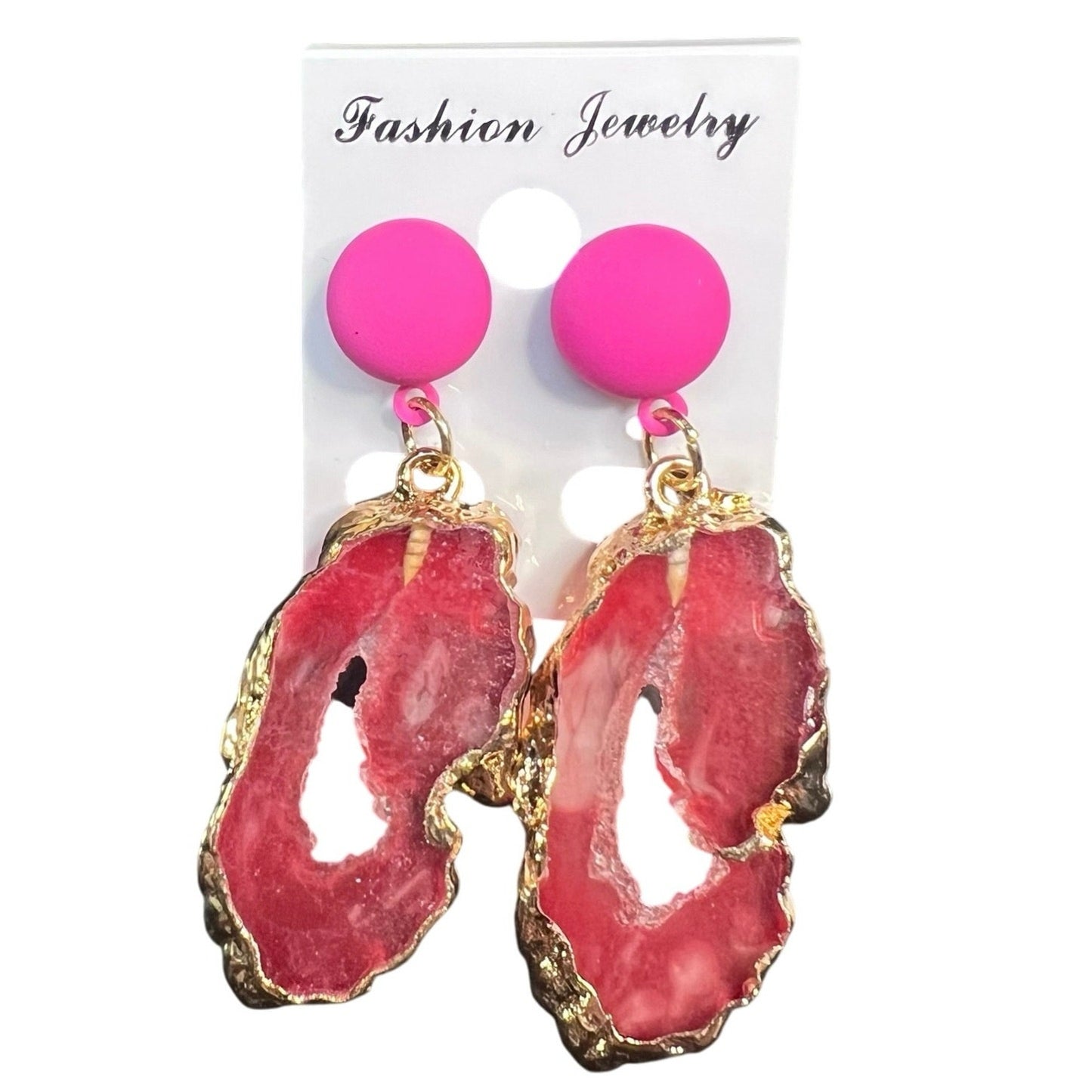 Chic Luxurious Pink/Gold Women’s Imitation Stone Earrings NWT