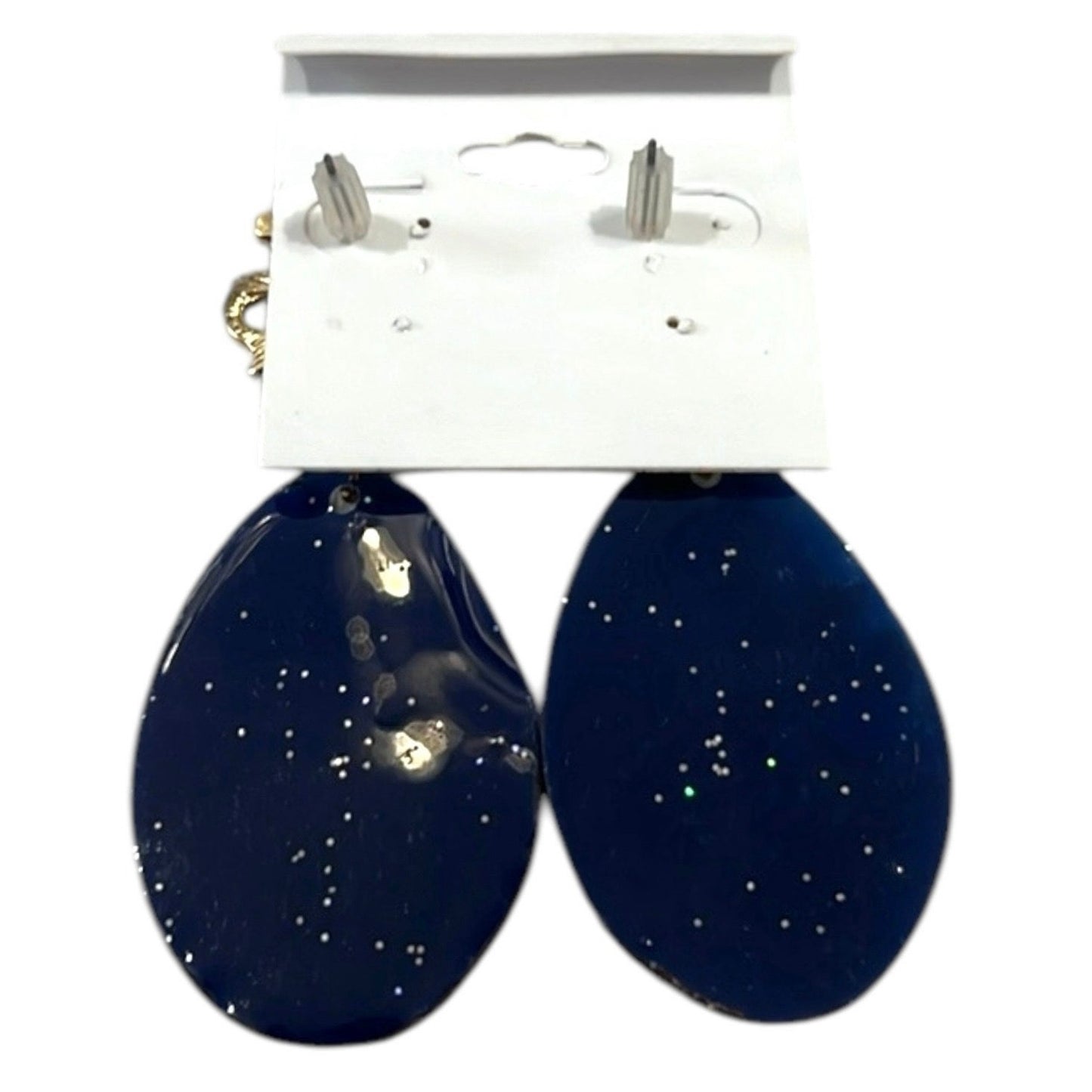 Chic Luxurious Elegant Dark Blue & Gold Resin Women’s Earrings NWT