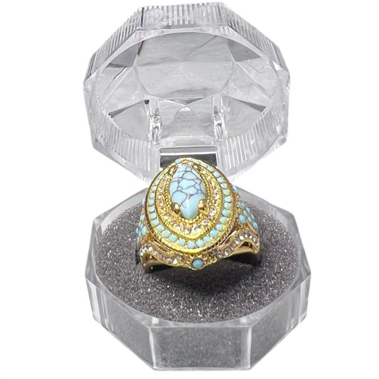 Retro Blue/Gold Sparkling Bohemian Women’s Engagement Promise Ring NWT