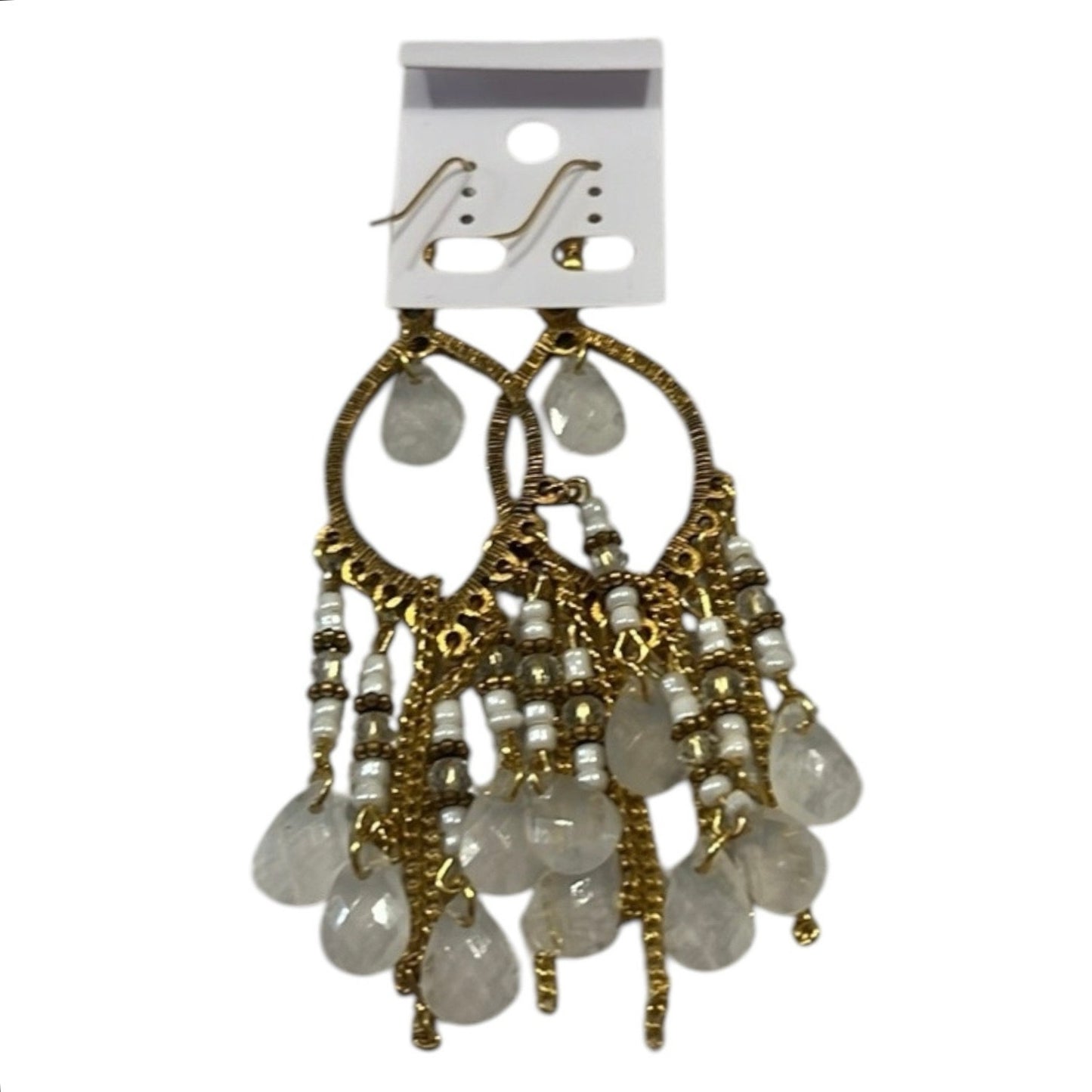 Chic Luxurious Chandelier Beaded White/Gold Women’s Earrings NWT