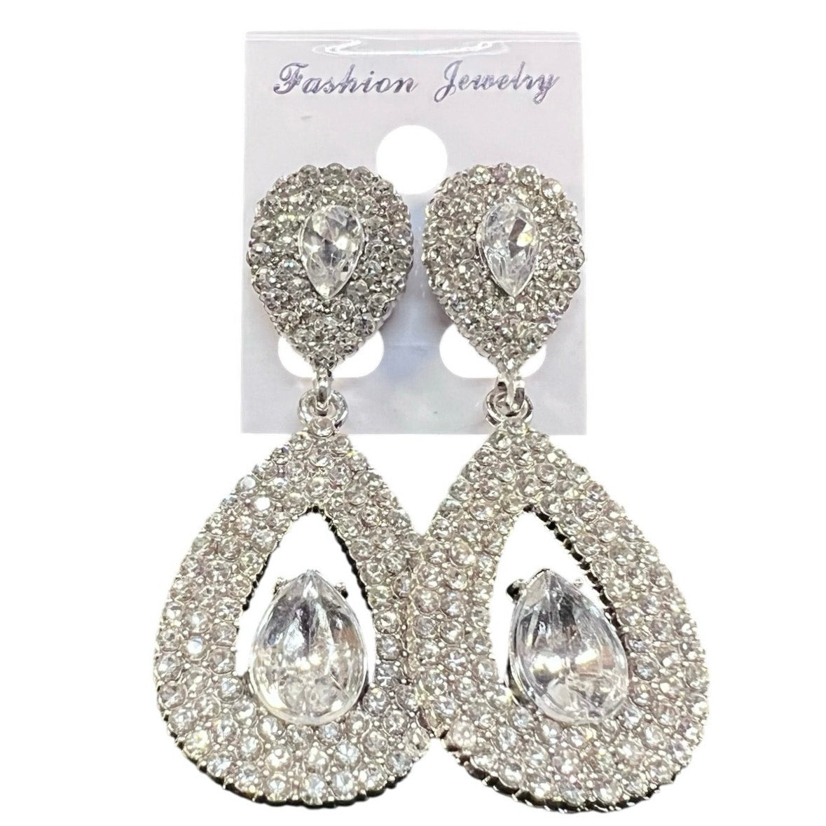 Chic Luxurious Silver Water Drop Rhinestone Women’s Earrings NWT